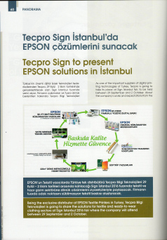 Tecpro, Tekstil&Teknik Dergisi Ağustos 2016 / Tecpro SIGN İstanbul"da Epson Çözümlerini Sunacak