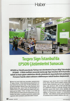 Tecpro, SignGraphic Dergisi Eylül 2016 / Tecpro SIGN İstanbul"da Epson Çözümlerini Sunacak
