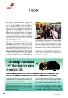 Tecpro, SignGraphic Dergisi Eylül 2015 / Tecpro Bilgi Teknolojileri, JVC Video Projektör"lerinin distribütörü oldu 